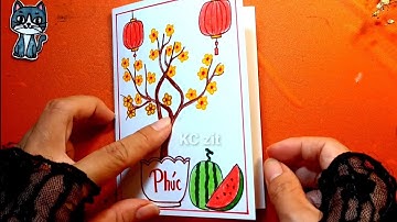 Vẽ thiệp chúc mừng năm mới - Vẽ thiệp tết | cách làm thiệp tết | Drawing happy new year | KC zit