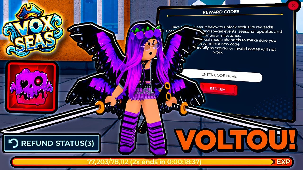 NOVO CÓDIGO + TODOS OS CÓDIGOS ATIVOS DO VOX SEAS! *STATUS RESET E 2X EXP* - Blox Seas VOLTOU!