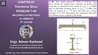 7-40 Determine the maximum allowable force P | Mechanics of materials RC Hibbeler