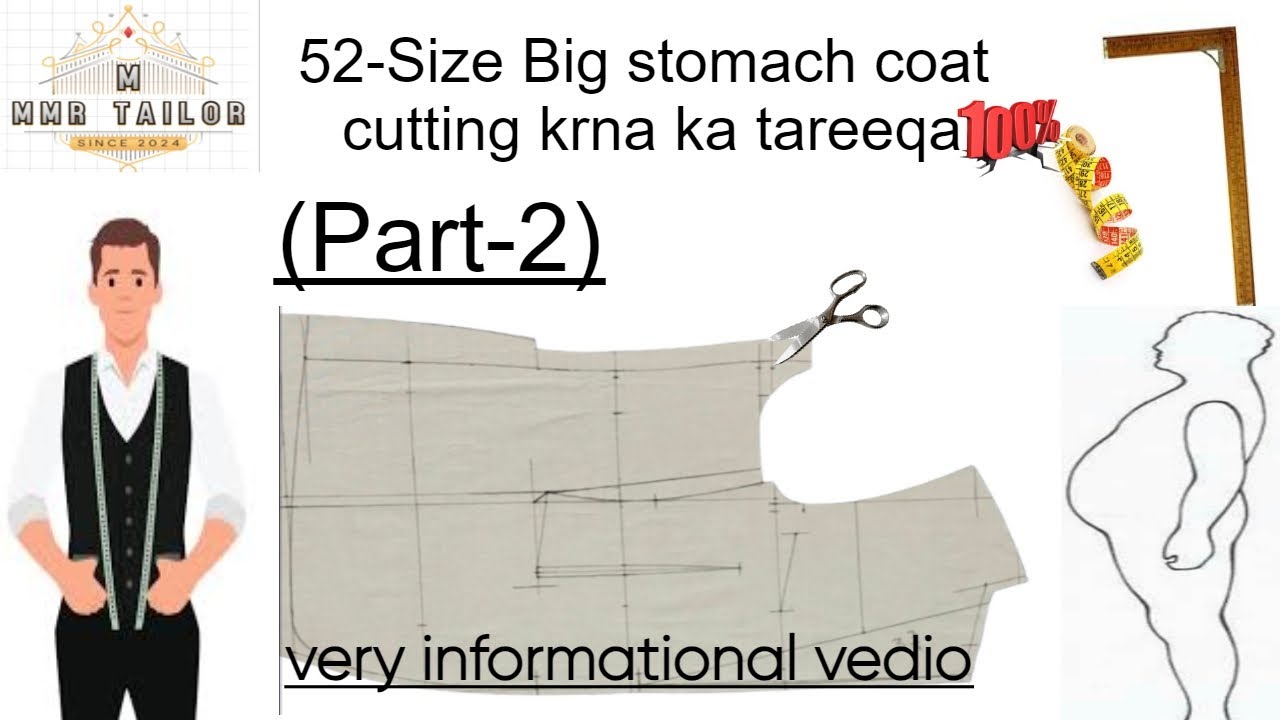 52-size big stomach coat ka front cutting Krna ka tareeqa||How to cutt 52-Size coat (Part-2)