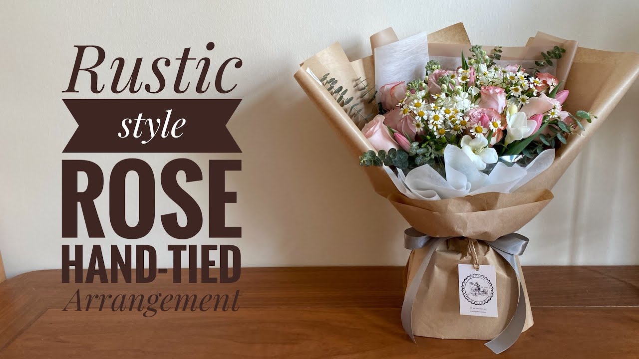 Rustic style Hand-tied BouquetㅣRose, Tulip, Matthiola, Chamomile, EucalyptusㅣKraft Wrapper
