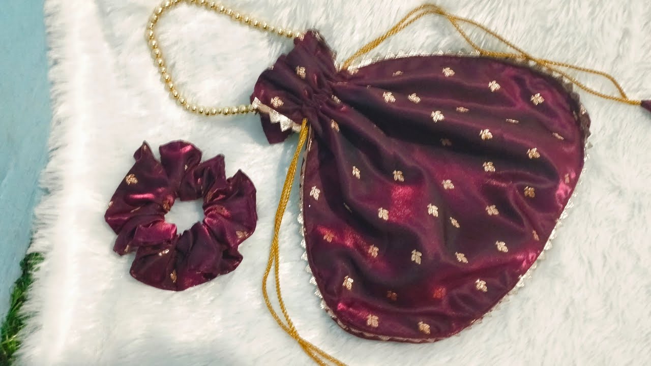 Potli bag cutting and stitching video #paitani #fashion #bridal #reuse #wastematerial #handbag