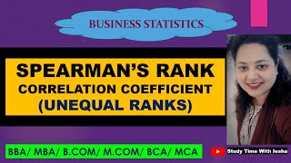 Lec Corr4. Spearman&#39;s Rank Correlation Coefficient |Unequal Ranks |Statistics |BBA|MBA|BCA|BCOM|MCOM