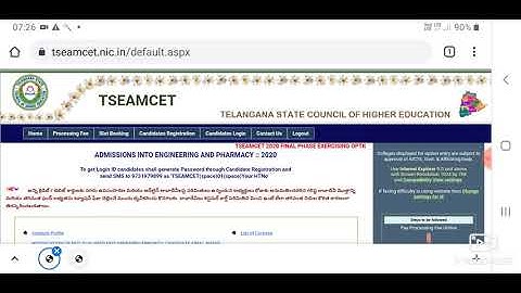 Ts eamcet 2020 final phase weboptions and slot Booking dates are extended
