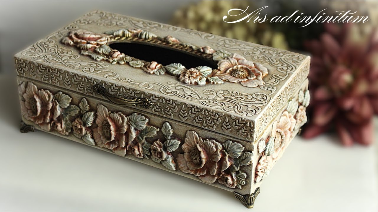 Shabby chic style tissue box. / Pudełko na chusteczki w stylu shabby chic. Decoupage tutorial.