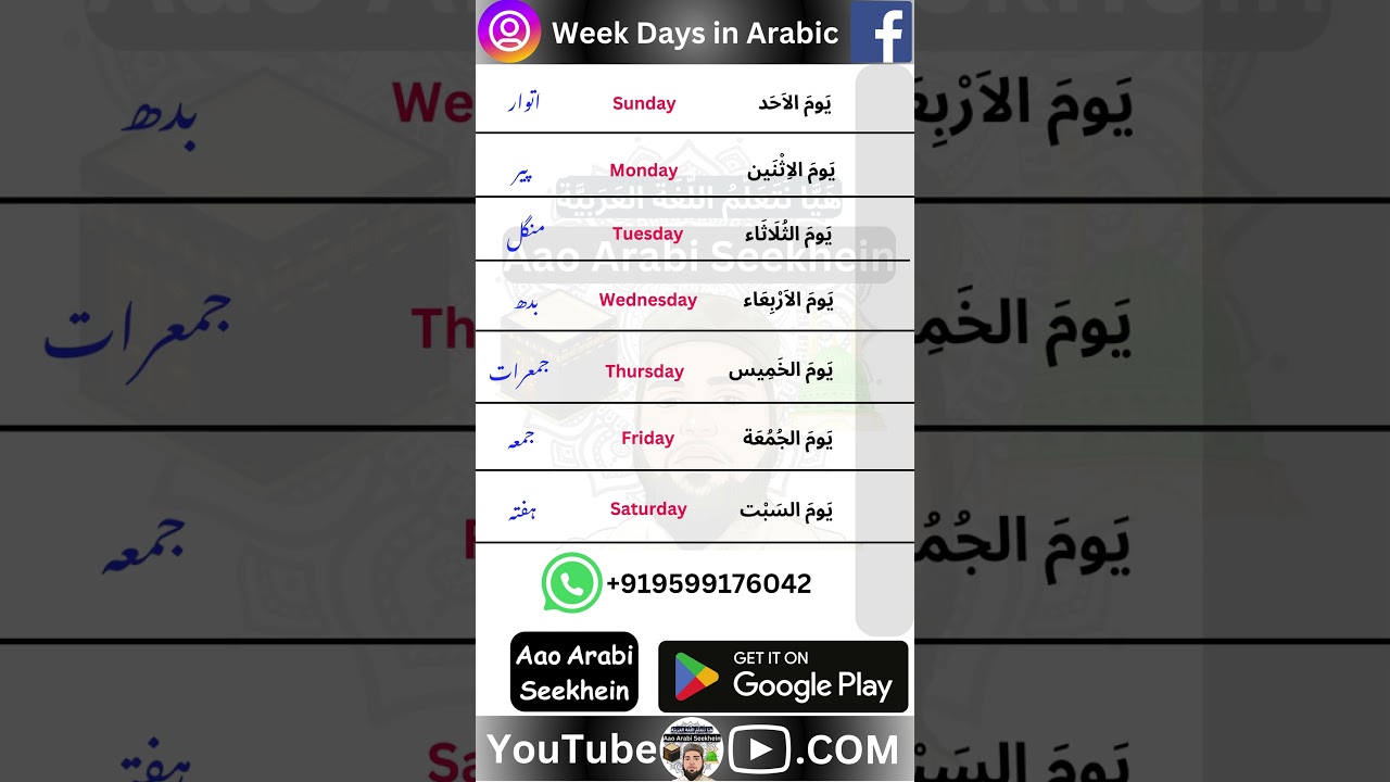 Week days in Arabic | Arabic Sentences | By Mohd Amir
