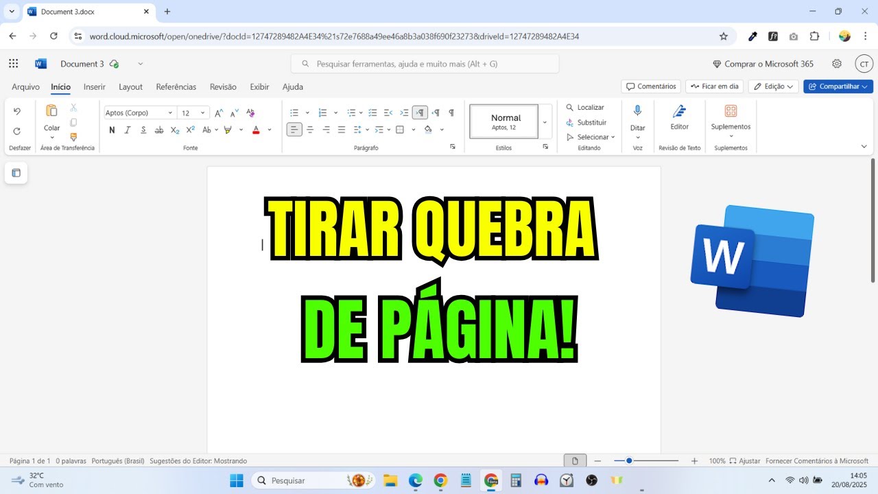 COMO TIRAR QUEBRA DE PÁGINA NO WORD ONLINE - YouTube