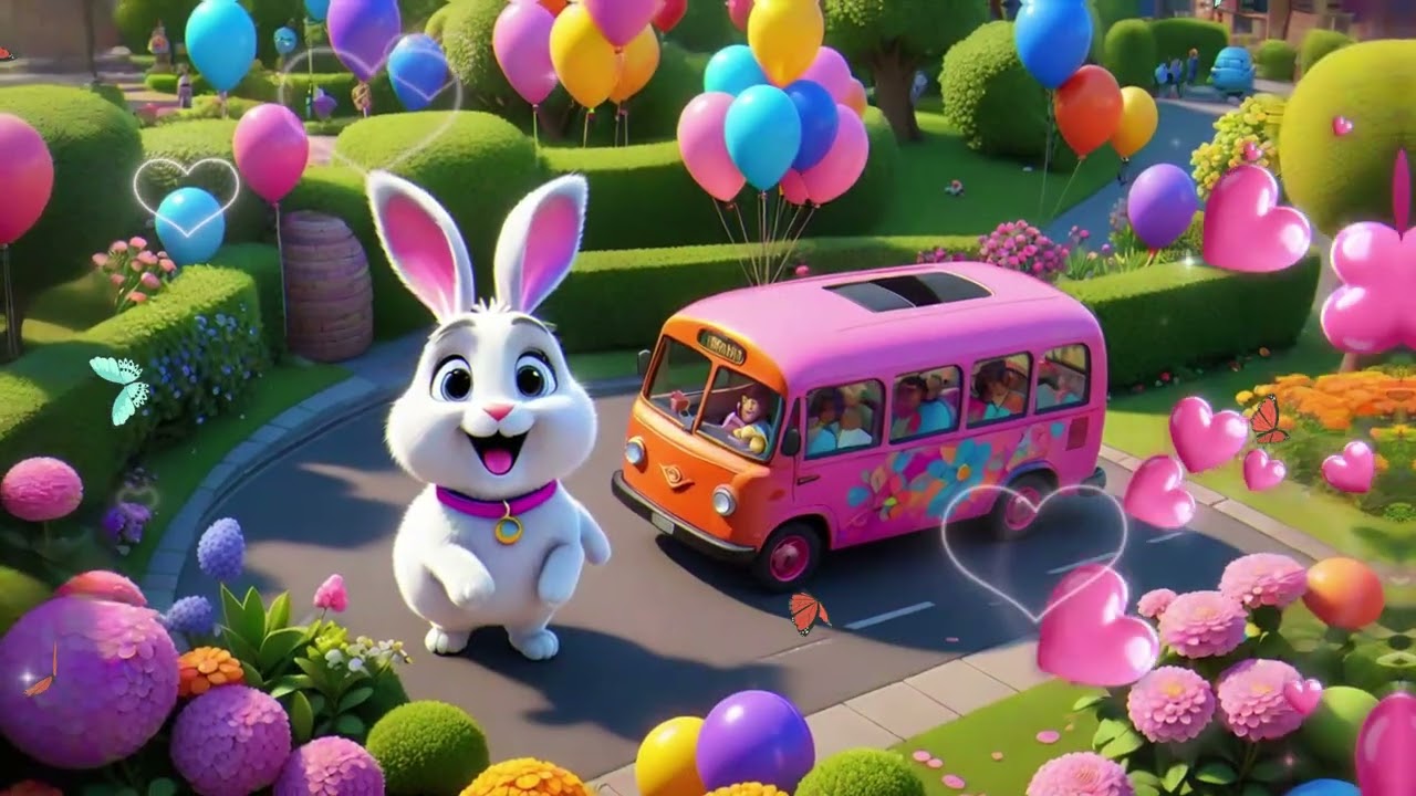 "Bunny's Pink Bus Garden Adventure 🌸 | Fun Kids Song with Balloons & Flowers | Preschool Cartoon"