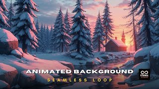 Animated Background - Winter Frozen River Forest Sunset | Snowy Pine Trees Cabin Live Wallpaper screenshot 1