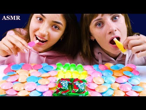ASMR SATELLITE WAFERS NIK L NIPS WAX BOTTLES AND GUMMY RACE FRUIT BY THE FOOT Eating Sound