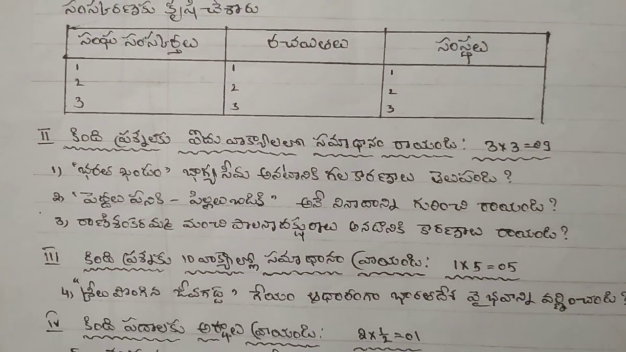 6th class essay 2 telugu exam paper