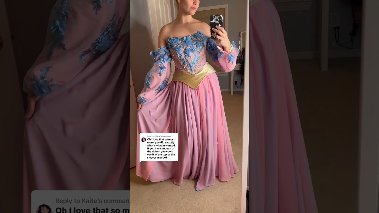 What do you think of our sleeping beauty dress? 🩷🩵 #sewingproject #sewing #disney #disneyprincess