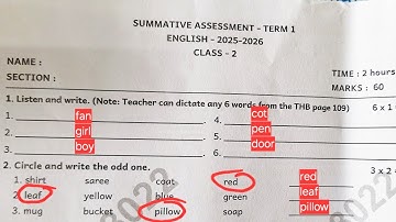 2nd std English term_1 summative exam question paper with answers term_1 2025_2026 @EE AND GRAMMAR 