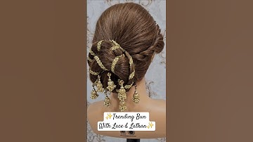 ✨Bridal Bun with lace & Latkan Hairstyle✨ | Most trending Hair bun #hairstyle #bridalbun #shorts