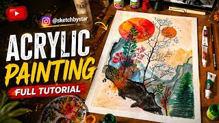  Half Nature Painting 🎨 | Acrylic Art Tutorial |#acrylicpainting #natureart #painting #sketchbystar