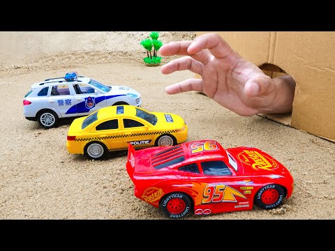 Collection of videos about toys cars saves police car ambulance and fire truck from the hand in cave