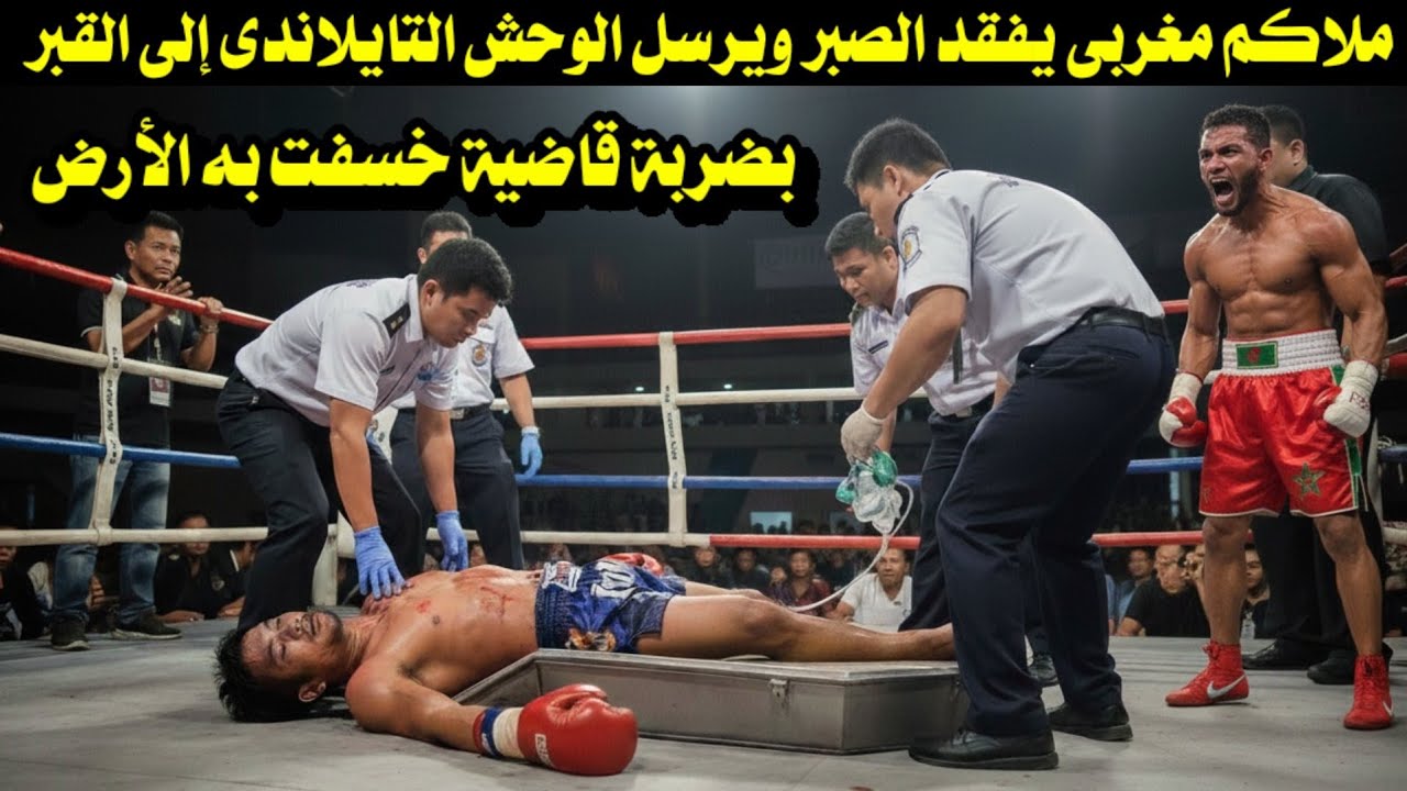 ملاكم مغربى يفقد الصبر ويرسل الوحش التايلاندى إلى القبر بضربة قاضية خسفت به الأرض 