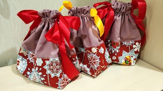 Шью из остатков ткани на каждый праздник Как упаковать подарок Мешочек с завязками МК