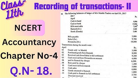 Class-11th Accountancy NCERT Chapter No-4 Recording of transactions-II Q.N-18 Solution. ✍️✍️