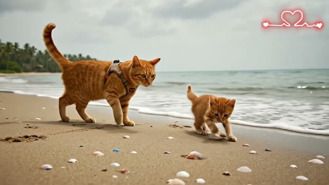 A Gentle Discovery – Mom Cat & Kitten Explore a Hidden Island 🏝️🐾