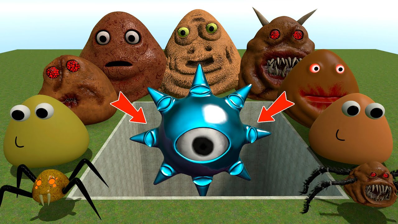 ALL 3D POU BOU'S REVENGE Monsters VS DIAMOND Mr SUN SPRUNKI PHASE 2 in BIG HOLE in Garry's Mod