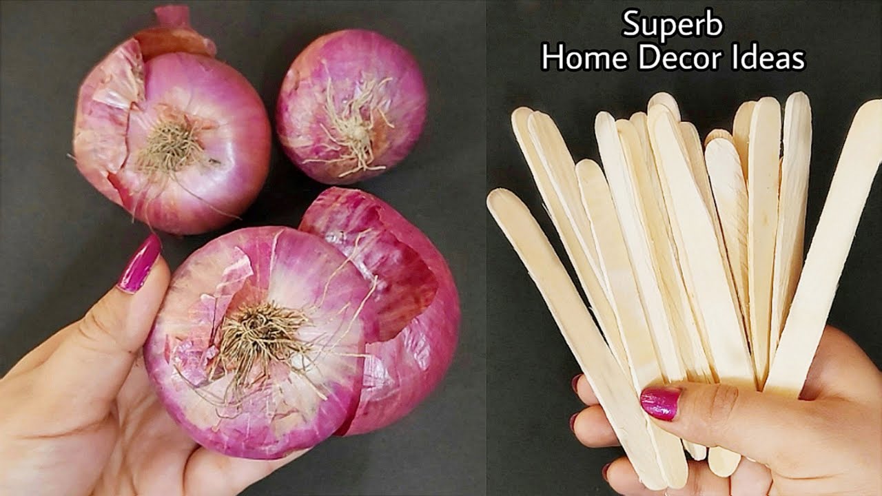 Download 3 DIY Crafts using Waste Onion Peel and Ice cream Sticks - Home Decor Ideas using waste