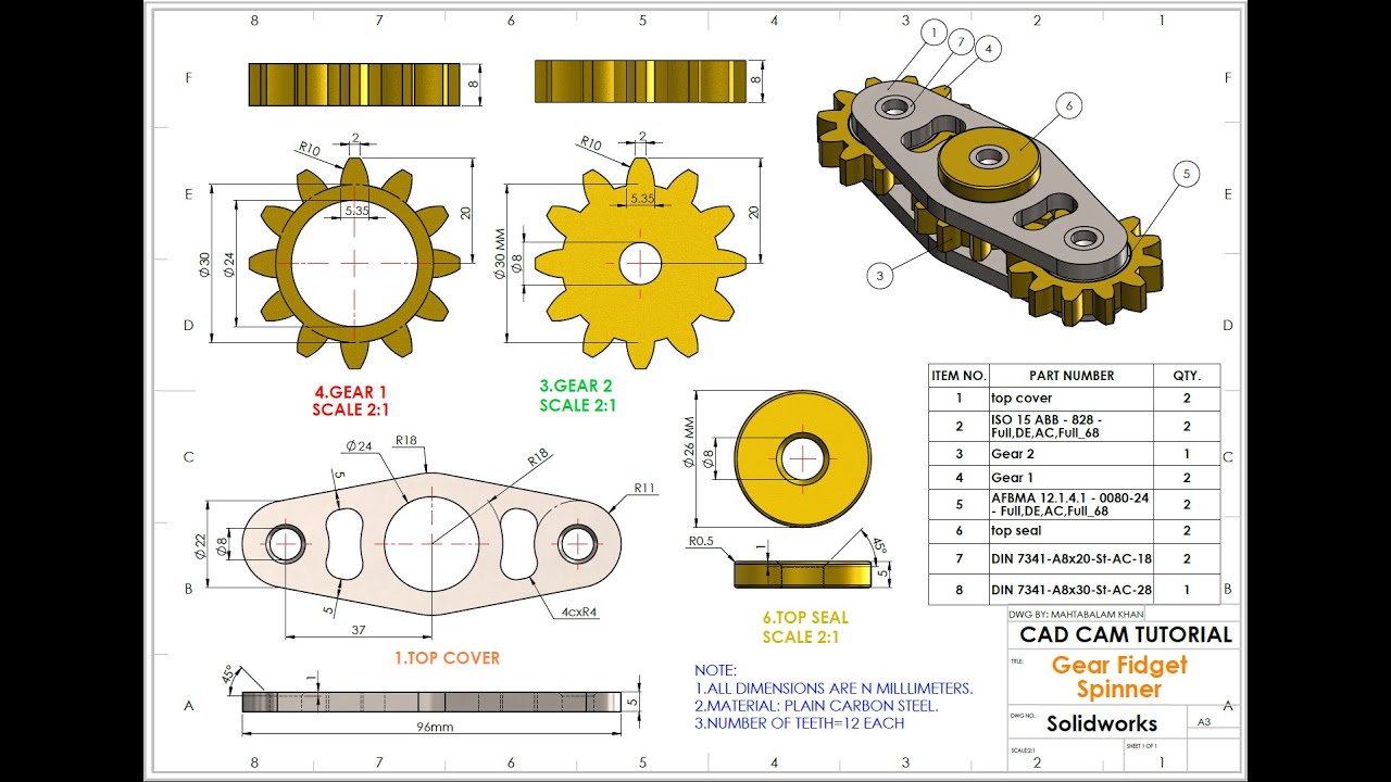 Gear Fidget Spinner In Solidworks | Solidworks Tutorial - Youtube
