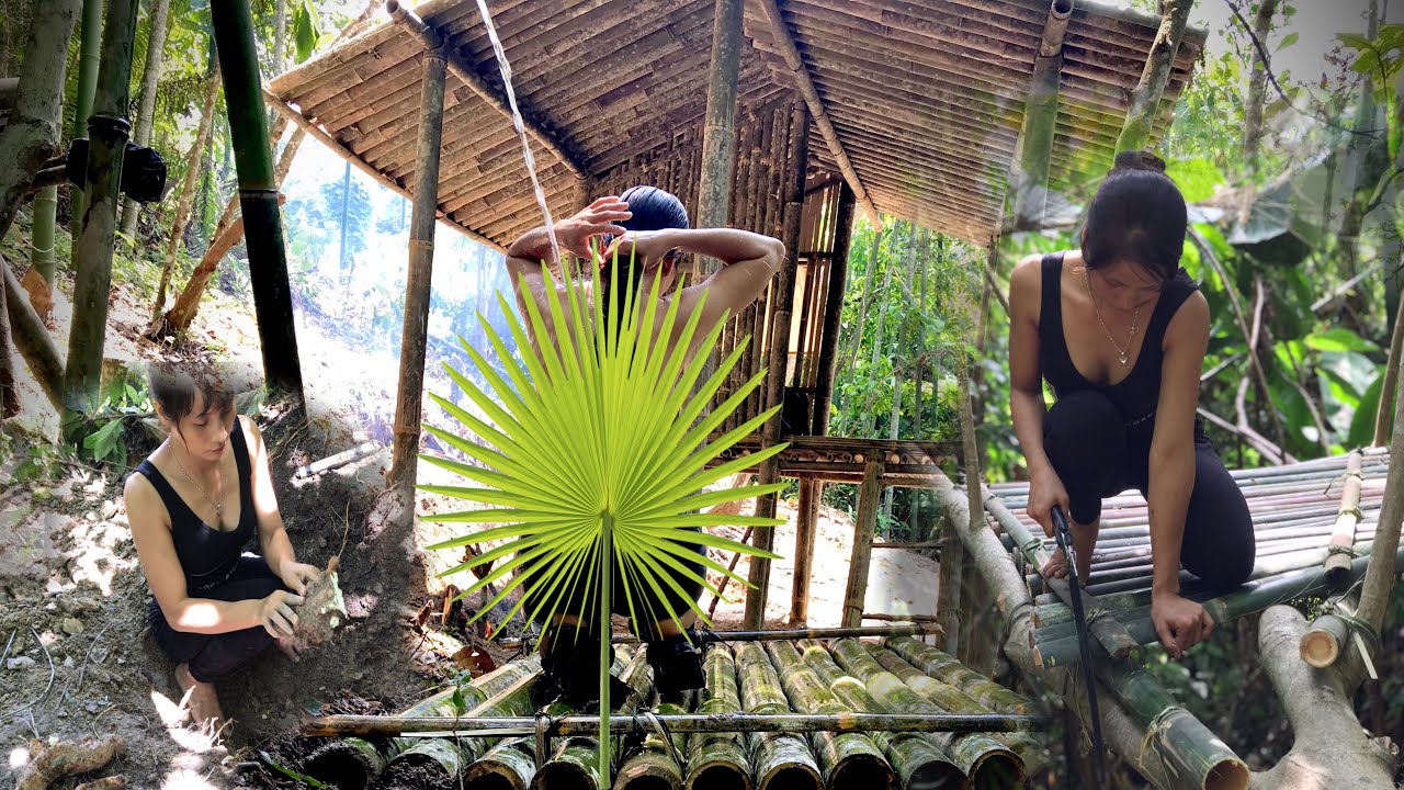Full VIDEO 4K 100 days of survival, building a bamboo house, living in ...
