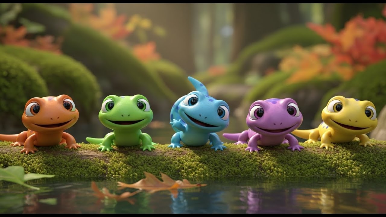Five Little Salamanders Slide Slide Slide 🦎 | Nursery Rhymes and Kids Songs
