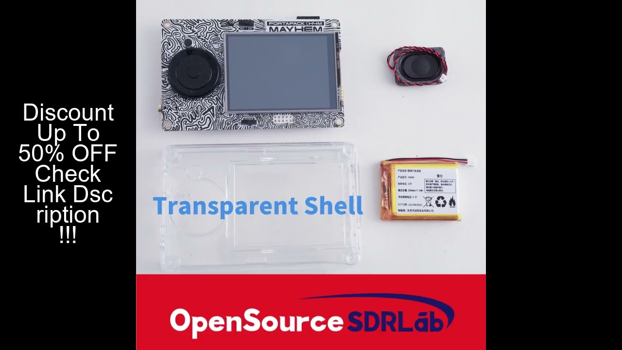 OpenSourceSDRLab Portapack H4M Spectrum Analyzer and Transparent Shell with speaker and 2500 mAh Lit