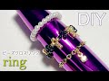 【ビーズアクセサリー】簡単DIY★黒×ゴールドのビーズクロスリング（十字架リング）の作り方 Tutorial for black-and-gold beaded cross ring