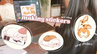 I made puppy stickers in one day | art vlog, art process