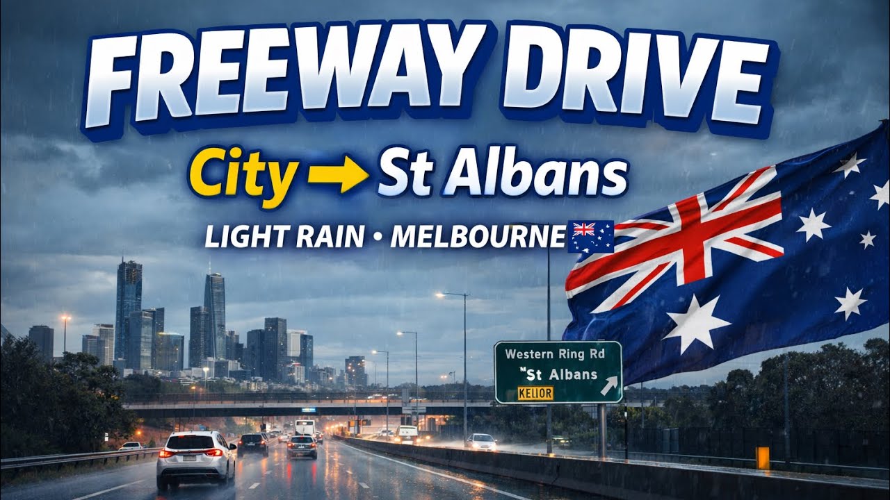 Melbourne Freeway Drive in Light Rain | POV City to St Albans Australia