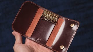 Making a Shell Cordovan Leather Key Case - Leather Pattern, ASMR
