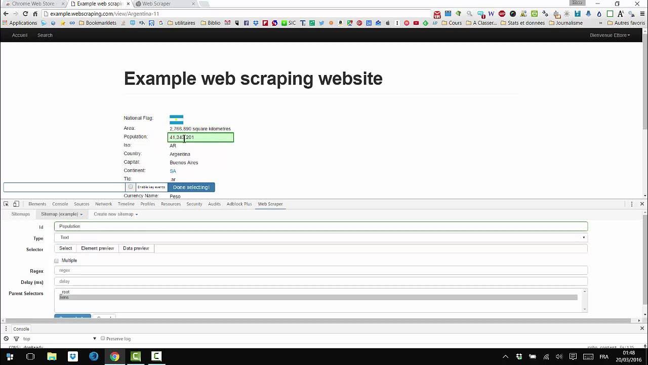 Test de l'extension  Scraper pour Google Chrome YouTube