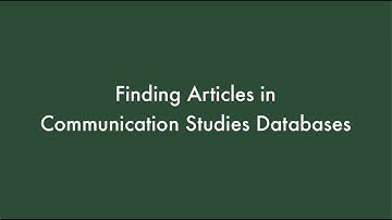 Finding Articles in Communication Studies Databases