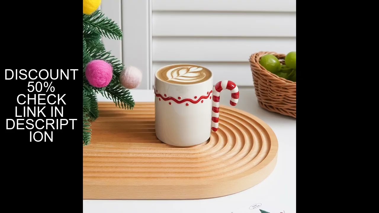 1Pc Cute Christmas Ceramic Mug, Candy Cane Handle Coffee Cup Latte Art Cup, Suitable for Reusable Ho