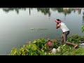 Fishing  the traditional fisher man  amazing hook fishing  in the village pond