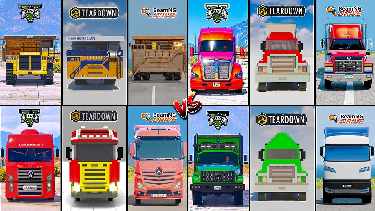 ГИГАНТСКИЙ САМОСВАЛ VS ELECTRIC VS ACTROS VS KENSWORTH TRUCK В GTA 5 VS TEARDOWN VS BEAMNG — КТО ...