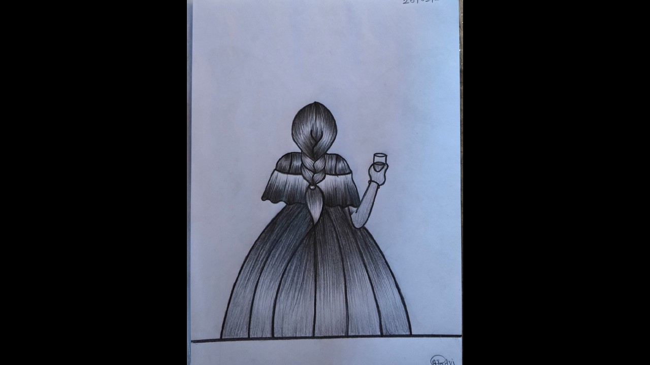 Easy Back View Girl Drawing || 