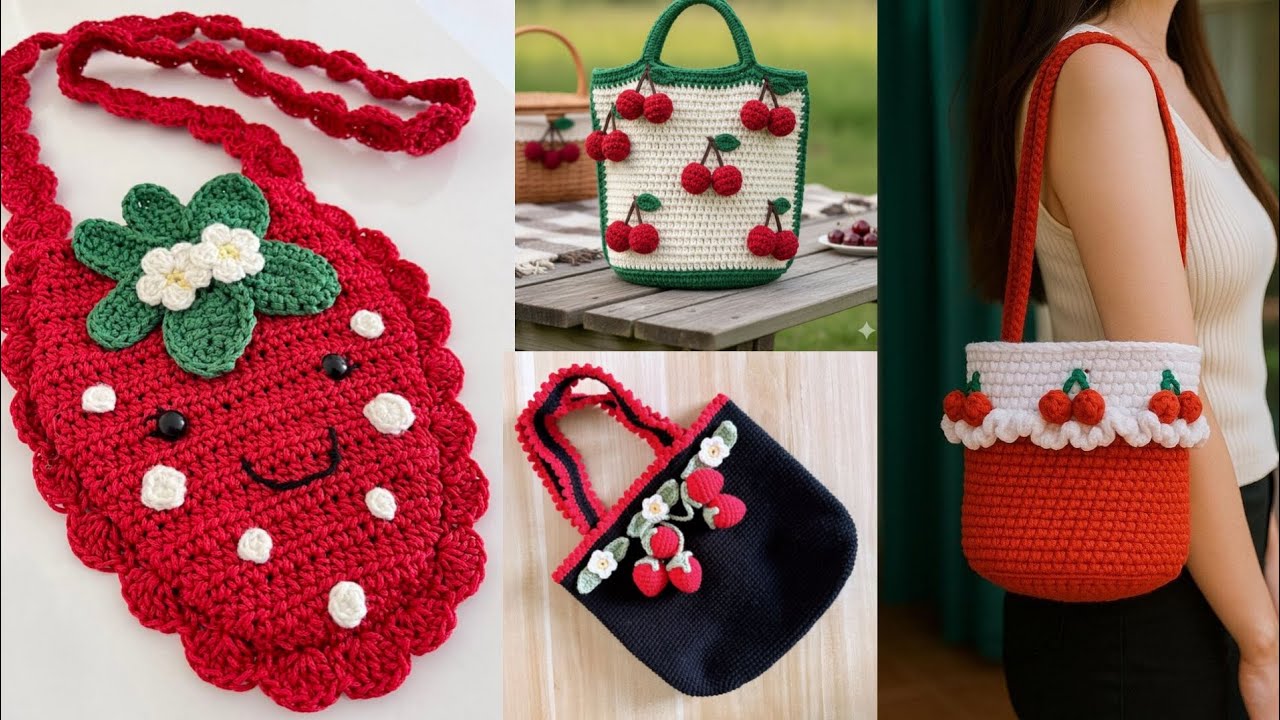 Beautiful Crochet Cherry Bags | Cute Handmade Bag Design | Trendy Crochet Style | Ladyloops