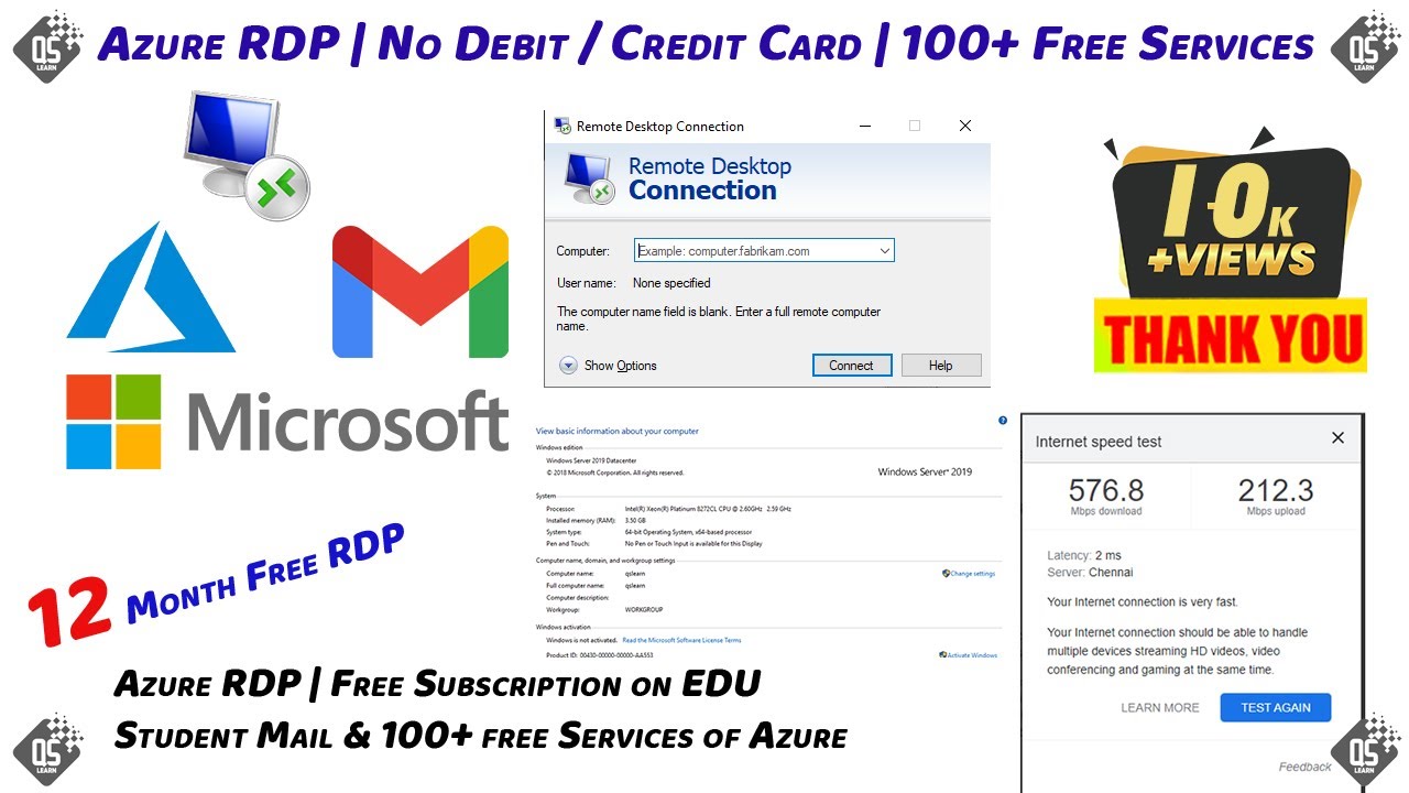 Azure RDP | Free RDP Server | No Debit / Credit Card | 100+ Free Services |  Student Subscription - YouTube