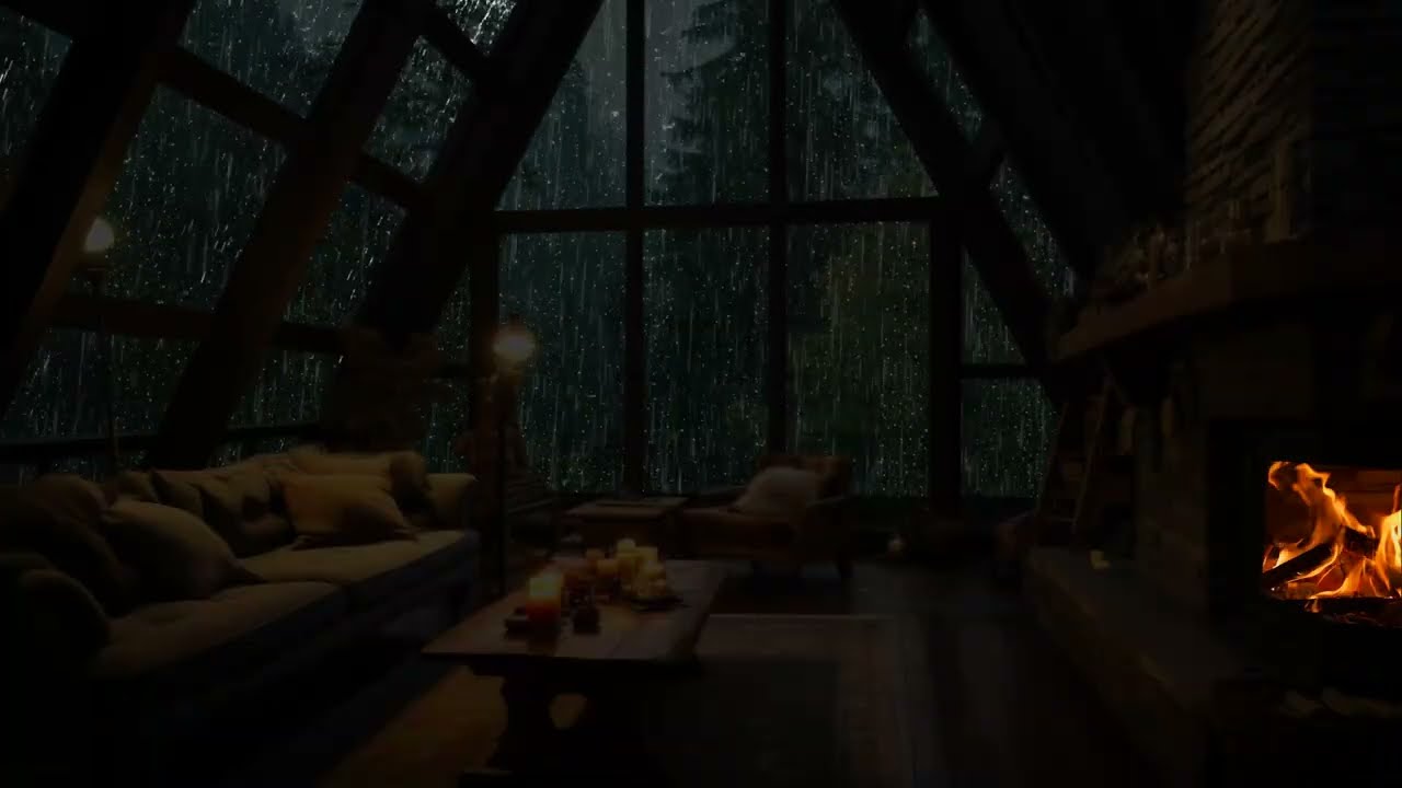 Rainy Evening by the Fireplace 🌧️🪵 | Indoor Storm Ambience for Relaxation