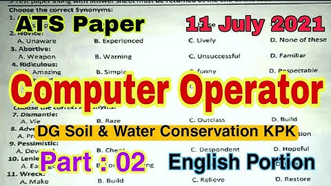 ATS Computer Operator Test Past Papers Solved MCqs Of English Portion Synonyms and Antonyms Part 02