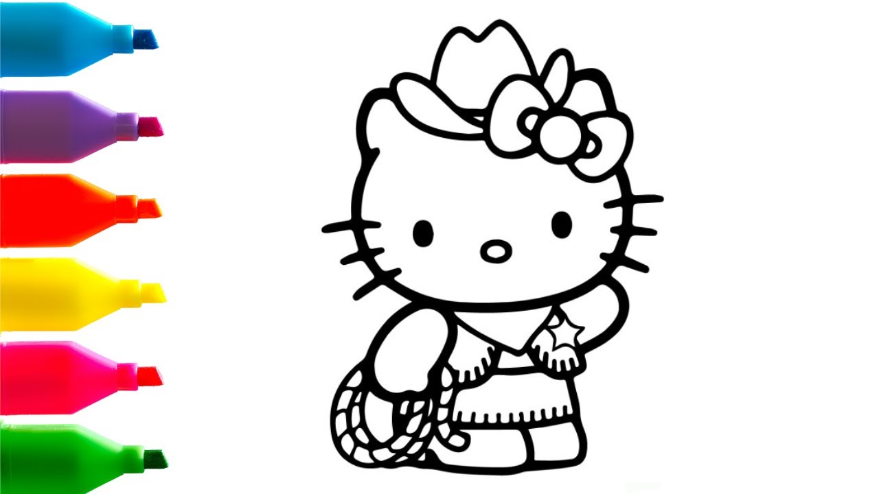 Hello Kitty drawing a picture coloring page