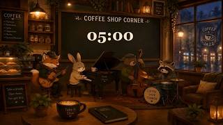5 Minute Timer ☕ Cozy Coffee Shop Jazz | Rain on the Window – Coffee Shop Corner