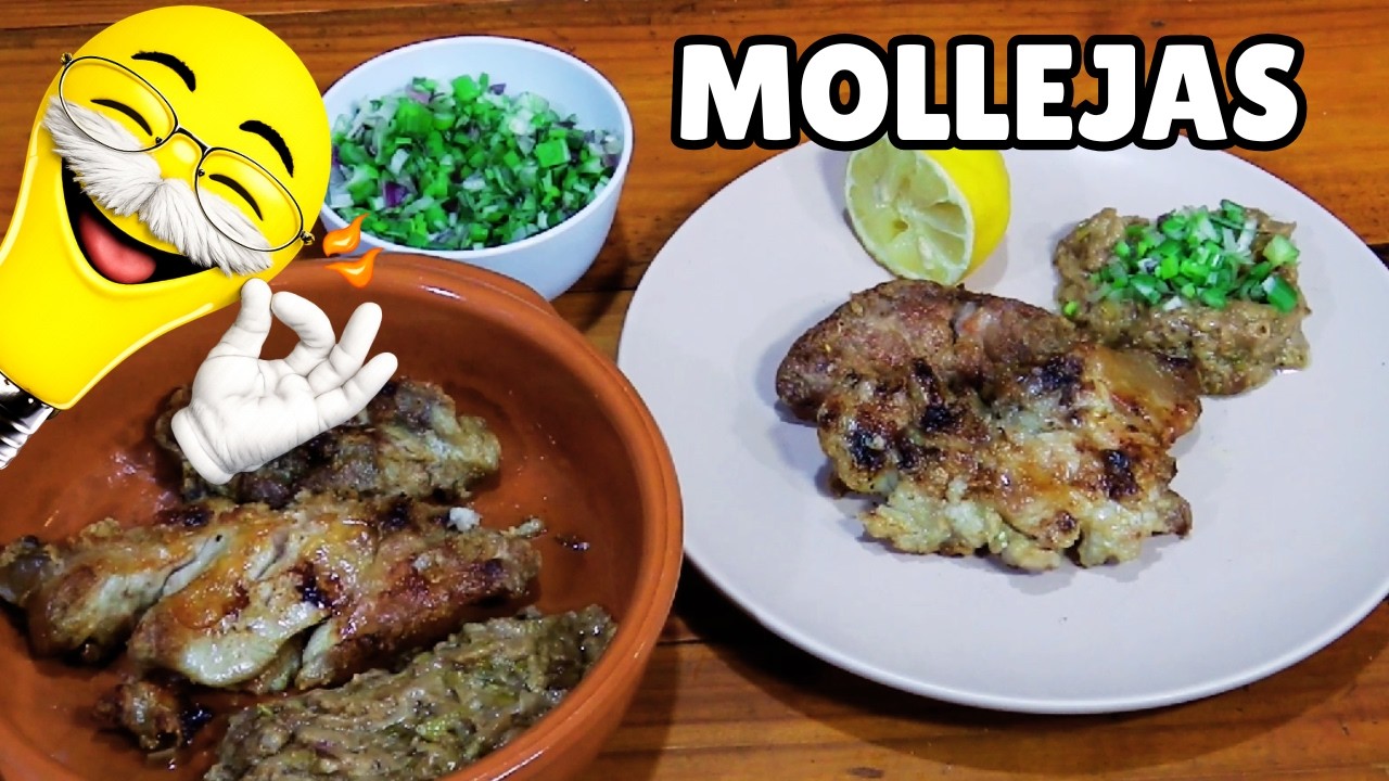 MOLLEJAS a la PARRILLA con SALSA al VERDEO. GRILLED SWEETBREADS with GREEN SAUCE.