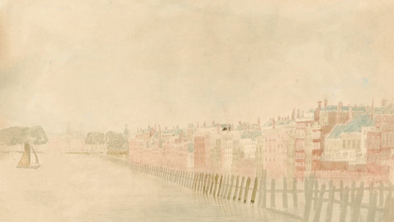 Frame TV Art • Misty Harbor Watercolor Townscape • 4K Ambient (1 Hour)