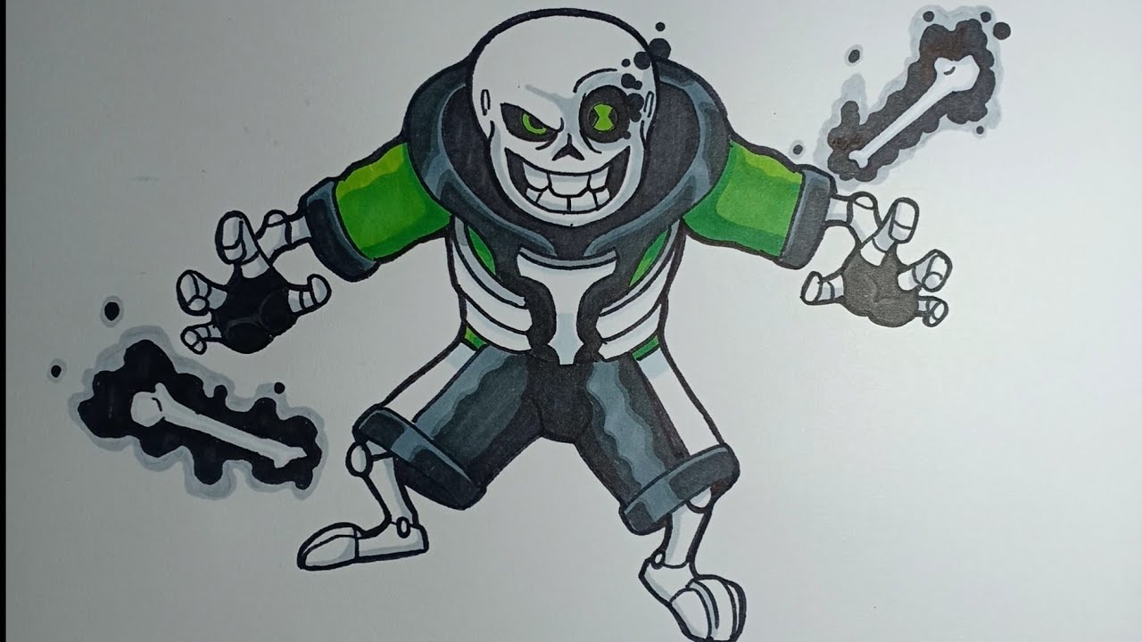 How To Draw Ben 10 Sans Step By Step Cách Vẽ Ben 10 Sans Part 2 - Youtube