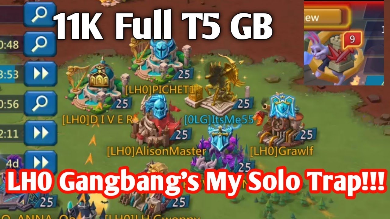 GRAWLF And LH0 Gangbang My T4 Solo Trap! || 11k Full T5 Solo Trap GB! || Lords Mobile